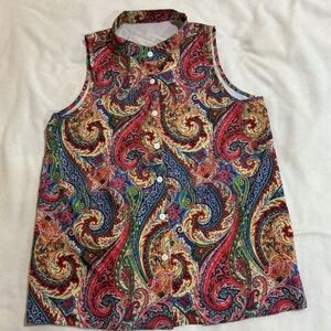 Colorful Paisley Sleeveless Button Down Shirt